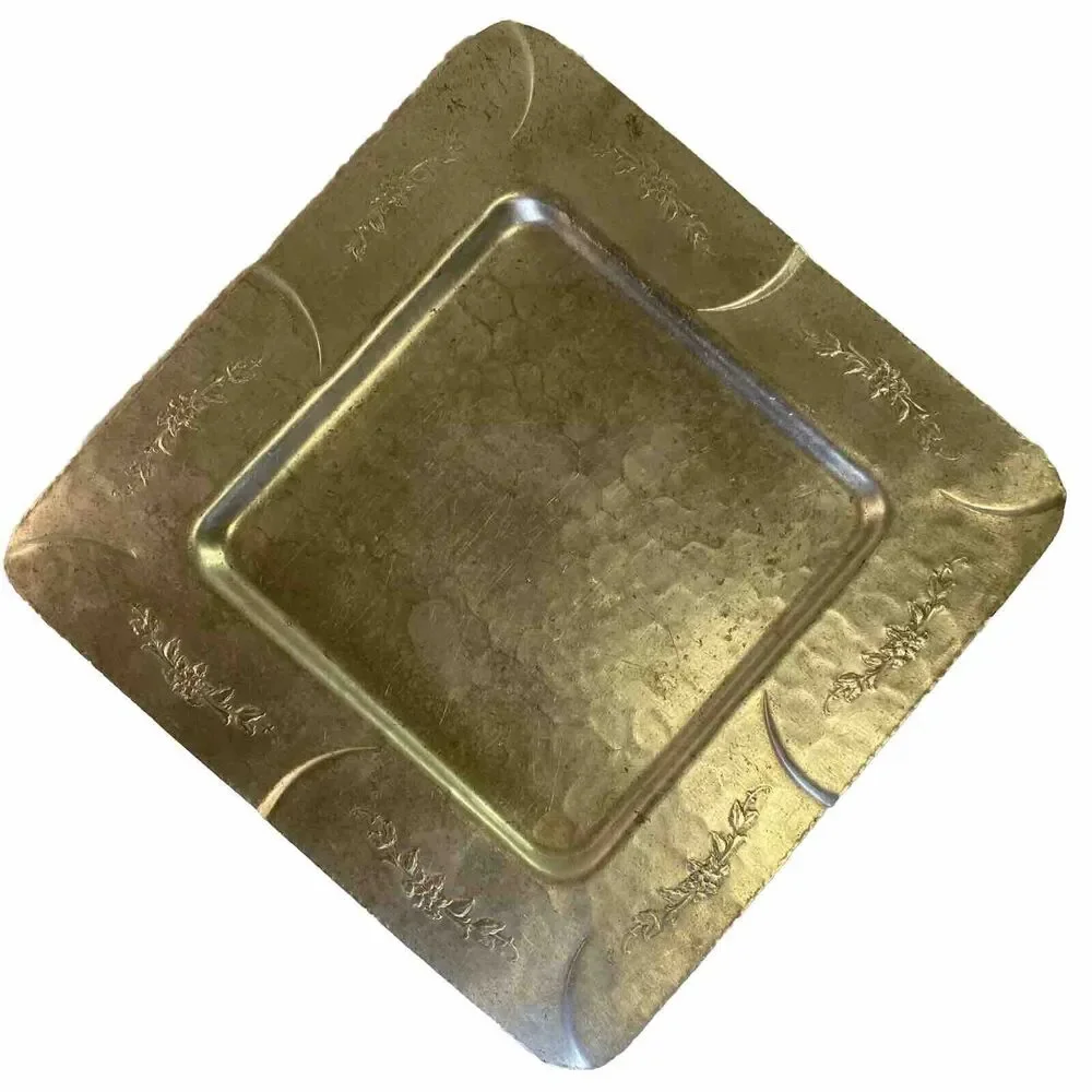 EMPC Hammered Aluminum Tray Square Intaglio Design 50s Floral Wall Hang 13
